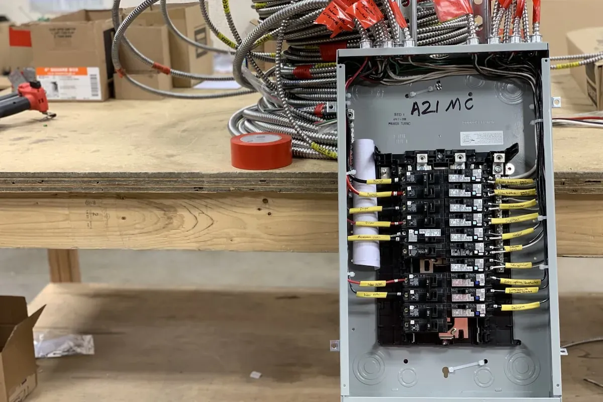 Quadro elettrico aperto in fase di cablaggio